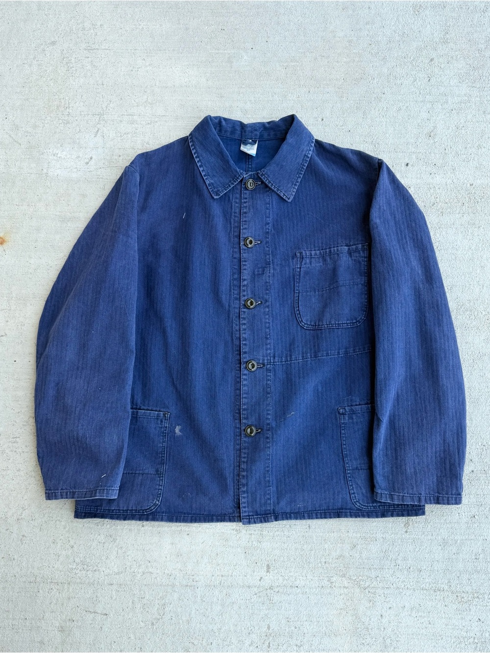 Vintage 70s 80s Faded German HBT Chore Jacket Large Herringbone Twill